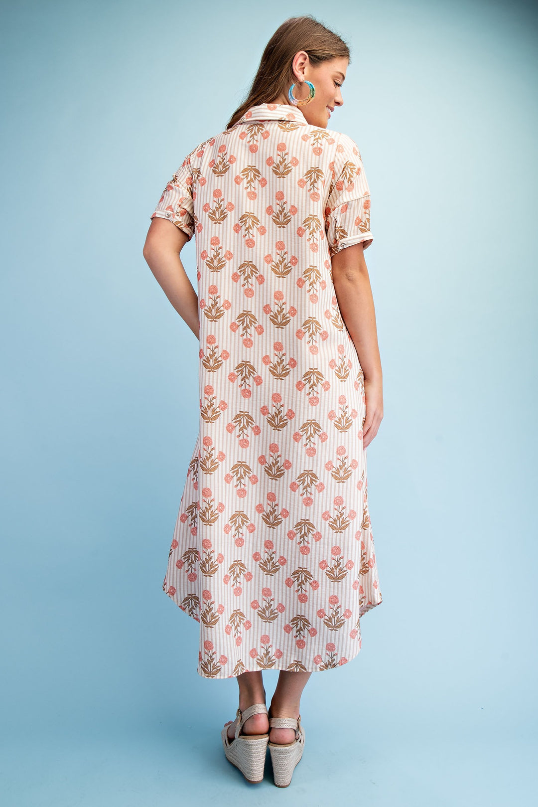 Garden Stroll Striped Floral Maxi Shirt Dress