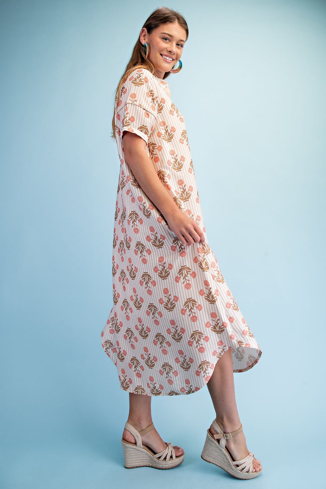 Garden Stroll Striped Floral Maxi Shirt Dress