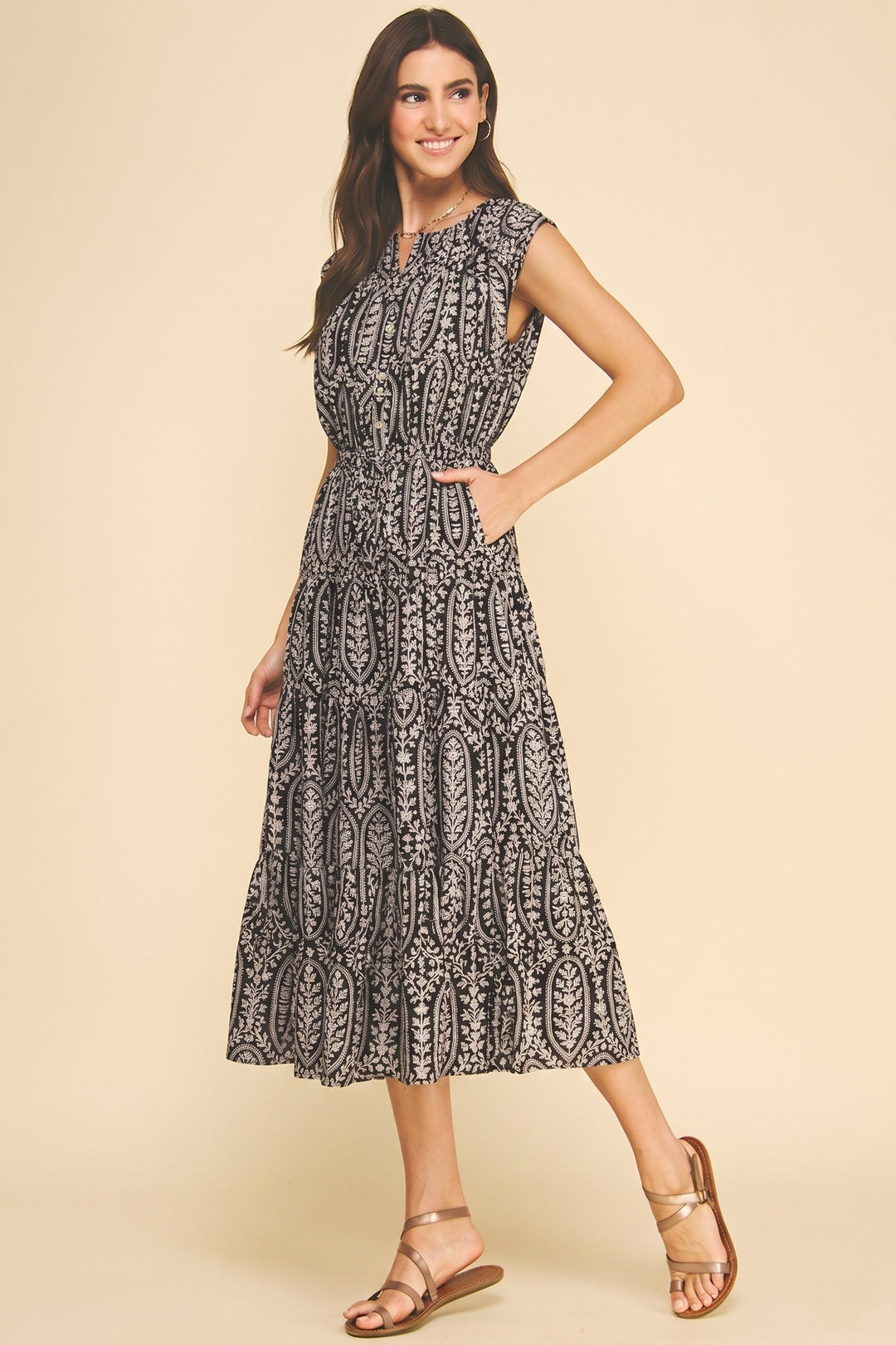 Pinch Midnight Plams Tiered Dress