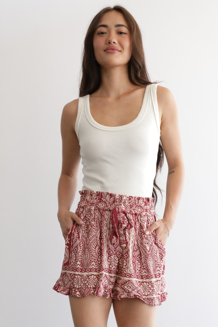 Burgundy Breeze Paisley Shorts