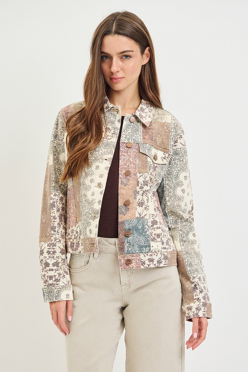 Risen Paisley Print Denim Jacket