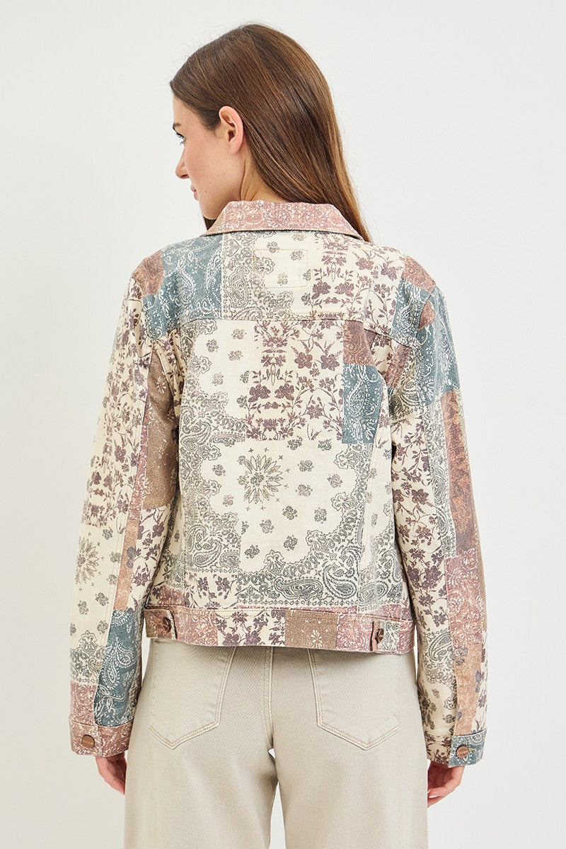 Risen Paisley Print Denim Jacket