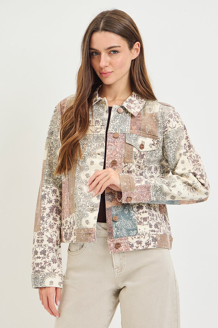 Risen Paisley Print Denim Jacket