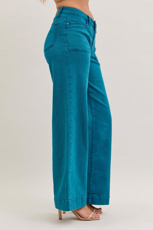 Judy Blue Teal Utility Wide Leg Jeans