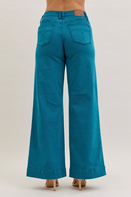 Judy Blue Teal Utility Wide Leg Jeans