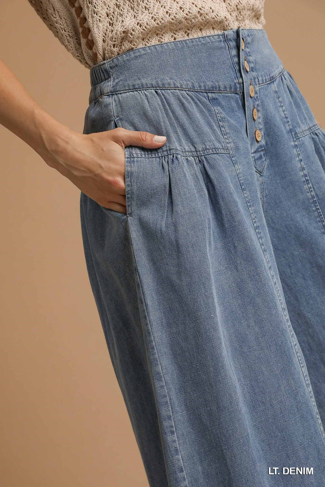 Umgee Stonewash Button Culottes