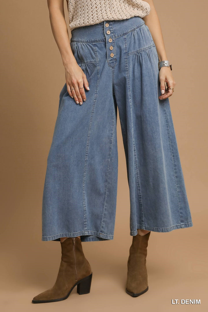 Umgee Stonewash Button Culottes