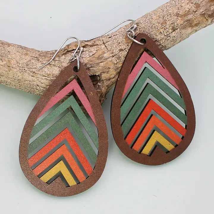 Retro Rainbow Wood Earrings
