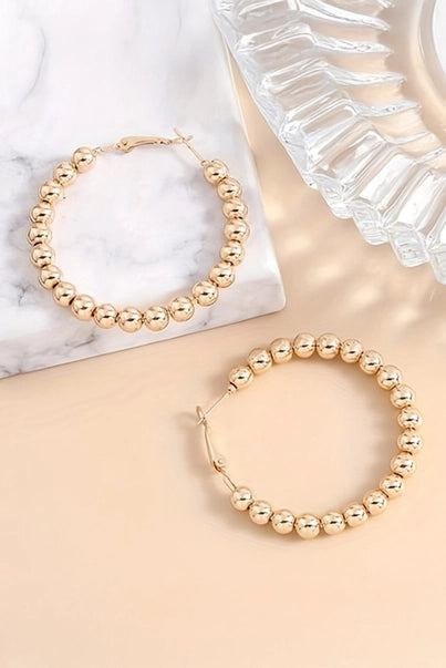 Golden Beaded Alloy Hoops