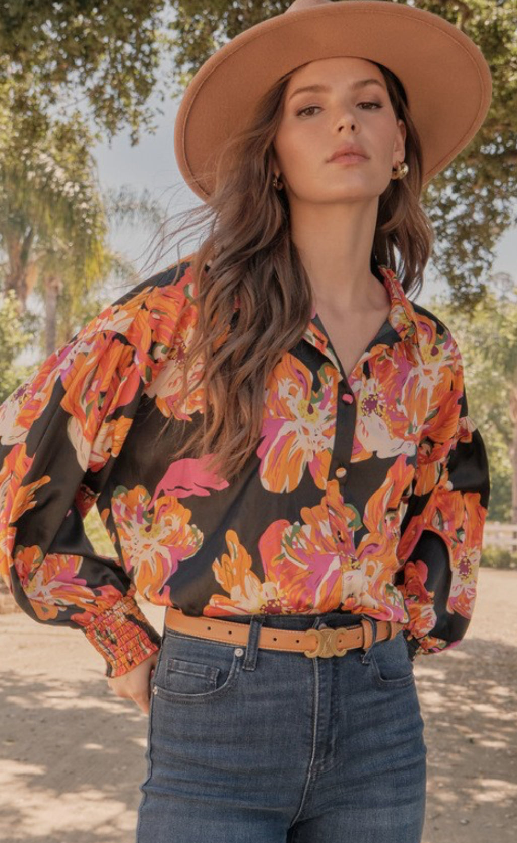 Satin Flower Print Top