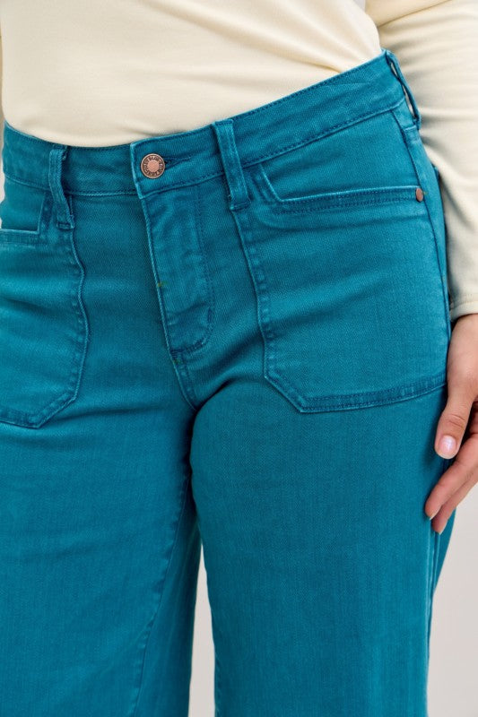Judy Blue Teal Utility Wide Leg Jeans
