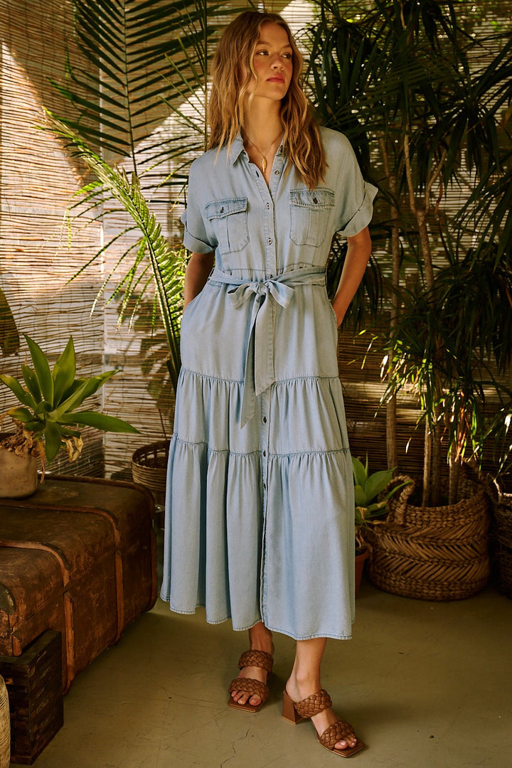 Washed Denim Muse Maxi Dress