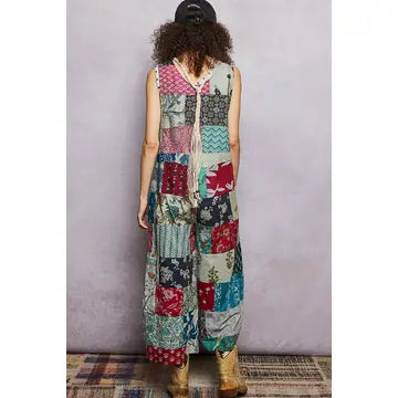 Pol Wander Patchwork Overall Jumpsuit