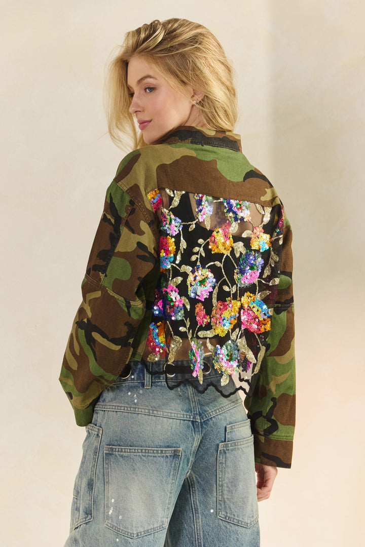 Camo Sequins Contrast Jacket