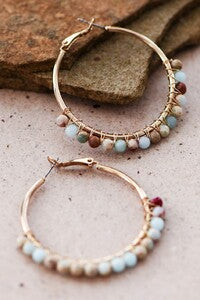 Jasper Stone Beaded Hoop Earrings