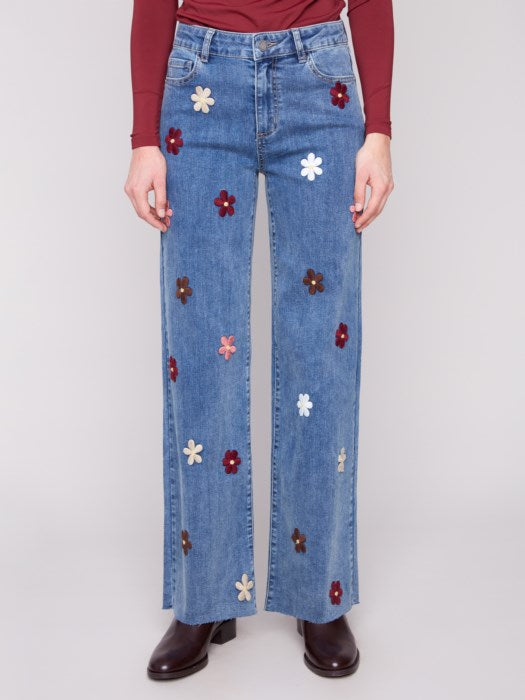 Charlie B Floral Wide Leg Jeans