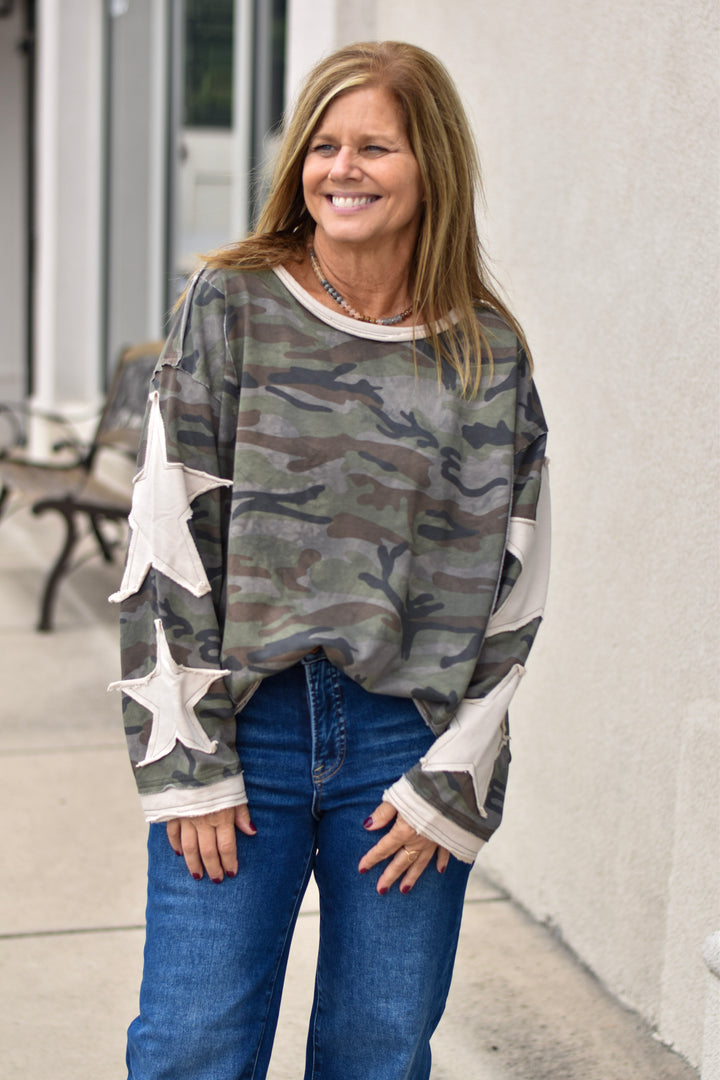 Starry Rebel Camo Knit Top