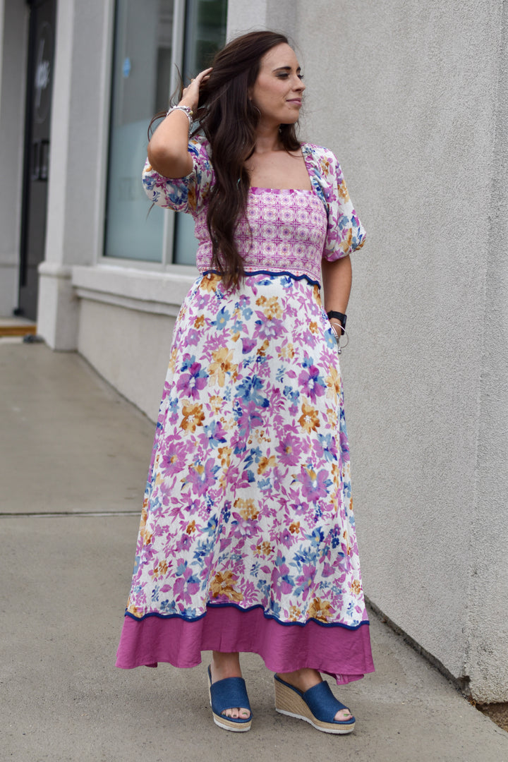 Meadow Mosaic Mix Midi Dress