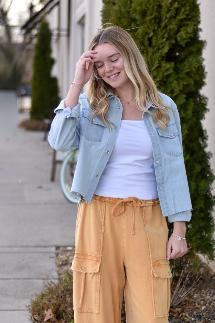 Washed Denim Cropped Shacket