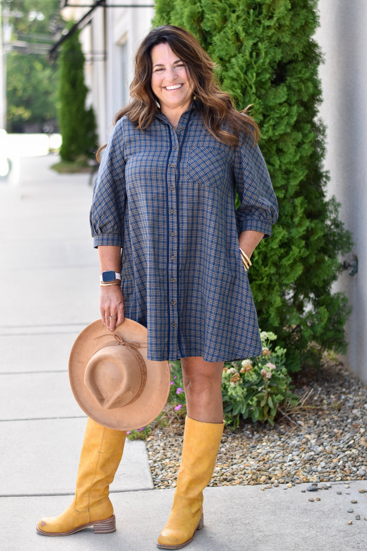 Umgee Boho Wanderer Plaid Shirt Dress