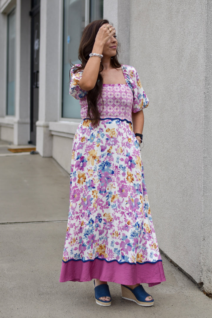 Meadow Mosaic Mix Midi Dress