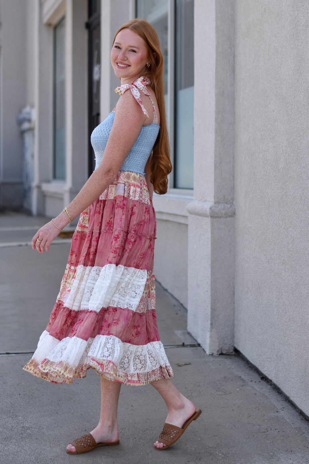 Patchwork Charm Denim Midi Dress