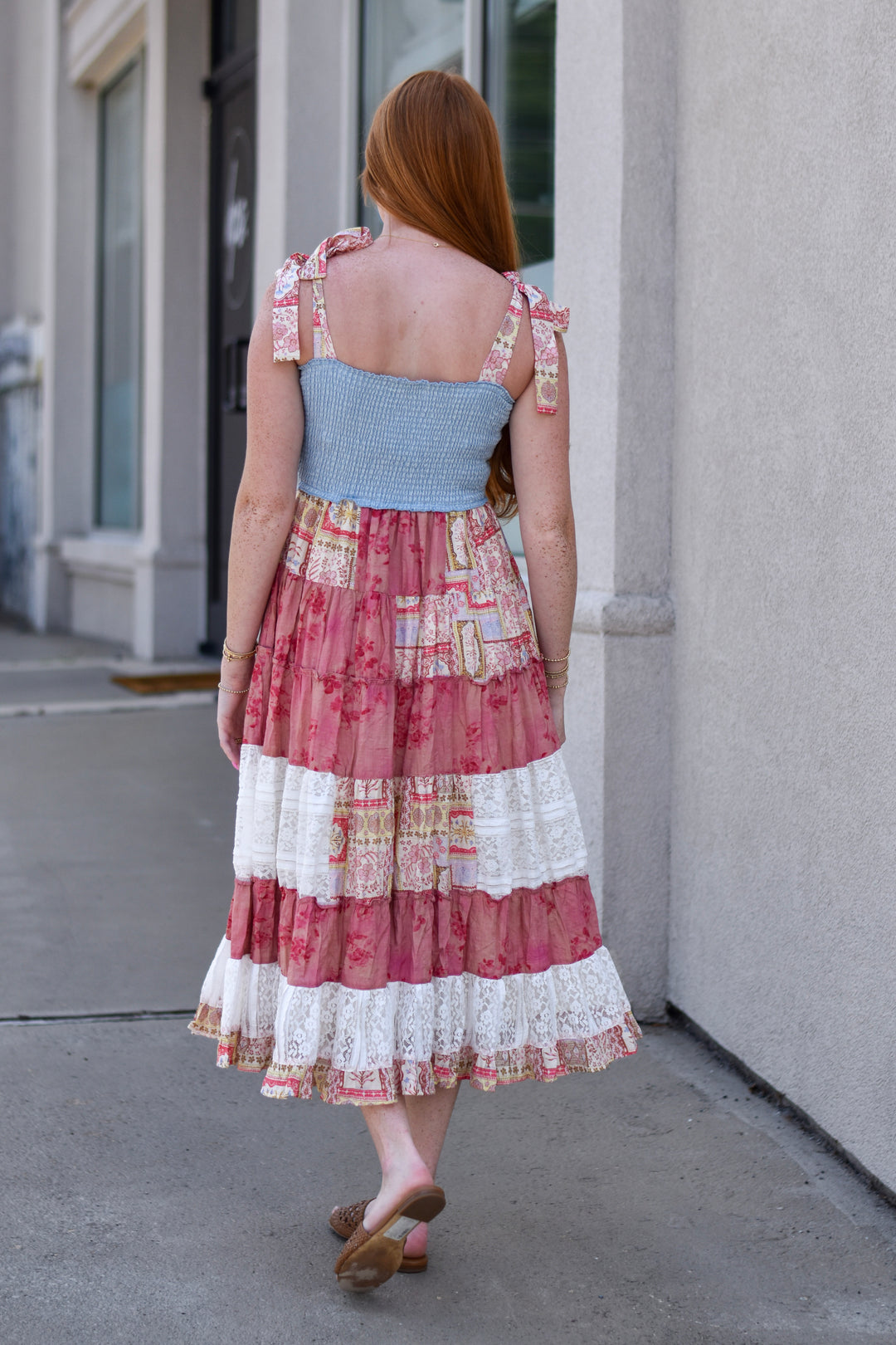 Patchwork Charm Denim Midi Dress