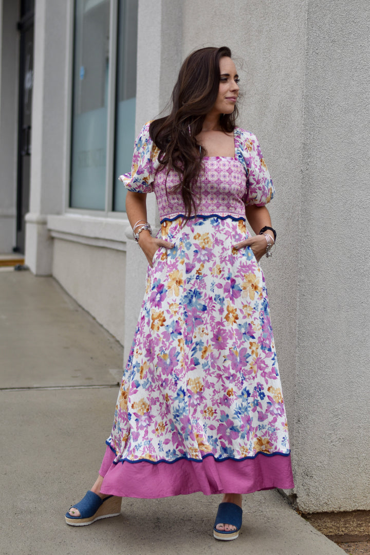 Meadow Mosaic Mix Midi Dress