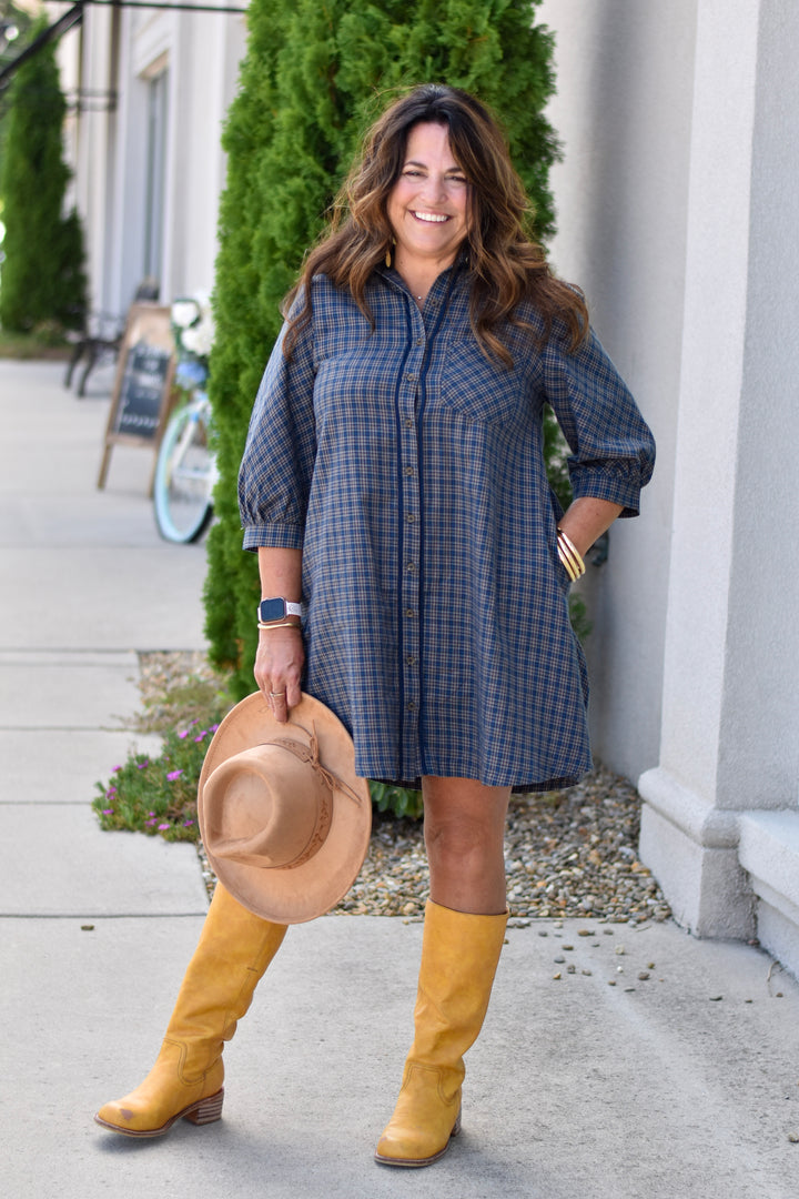 Umgee Boho Wanderer Plaid Shirt Dress