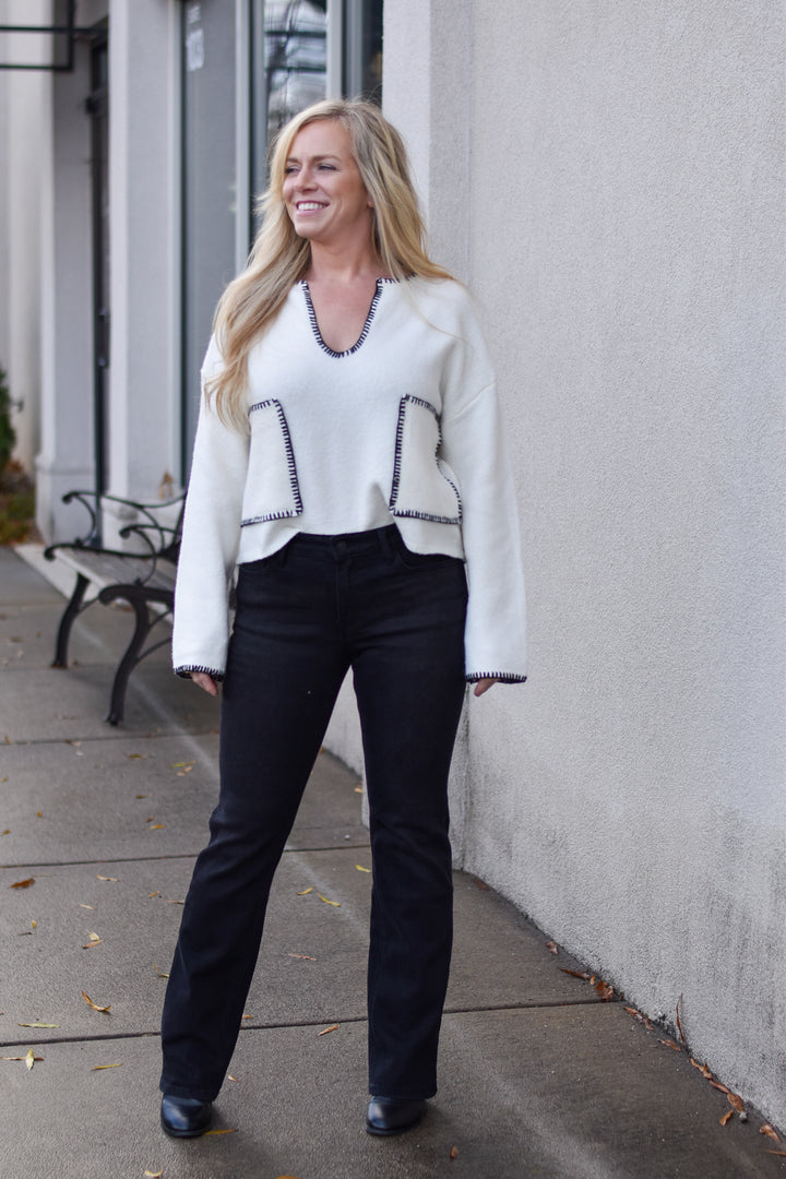 Contrast Stitch Pocket Sweater