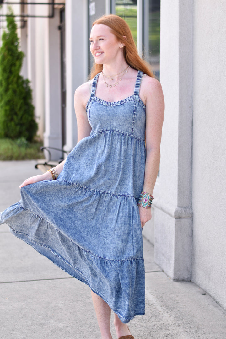 Washed Tencel Tiered Dress