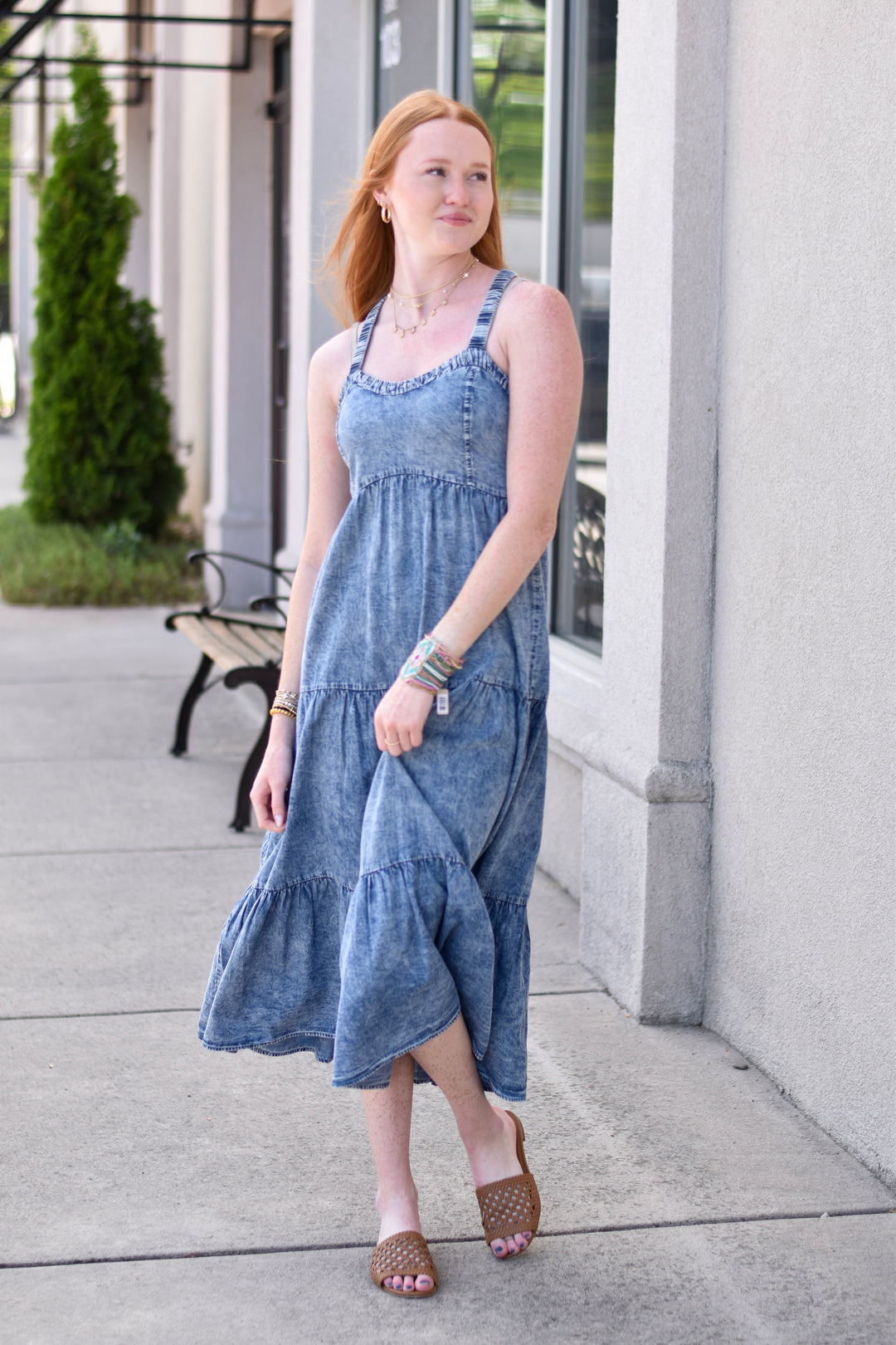 Washed Tencel Tiered Dress