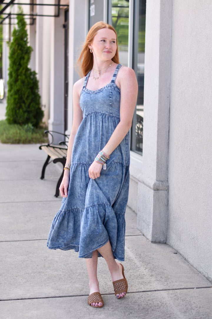 Washed Tencel Tiered Dress