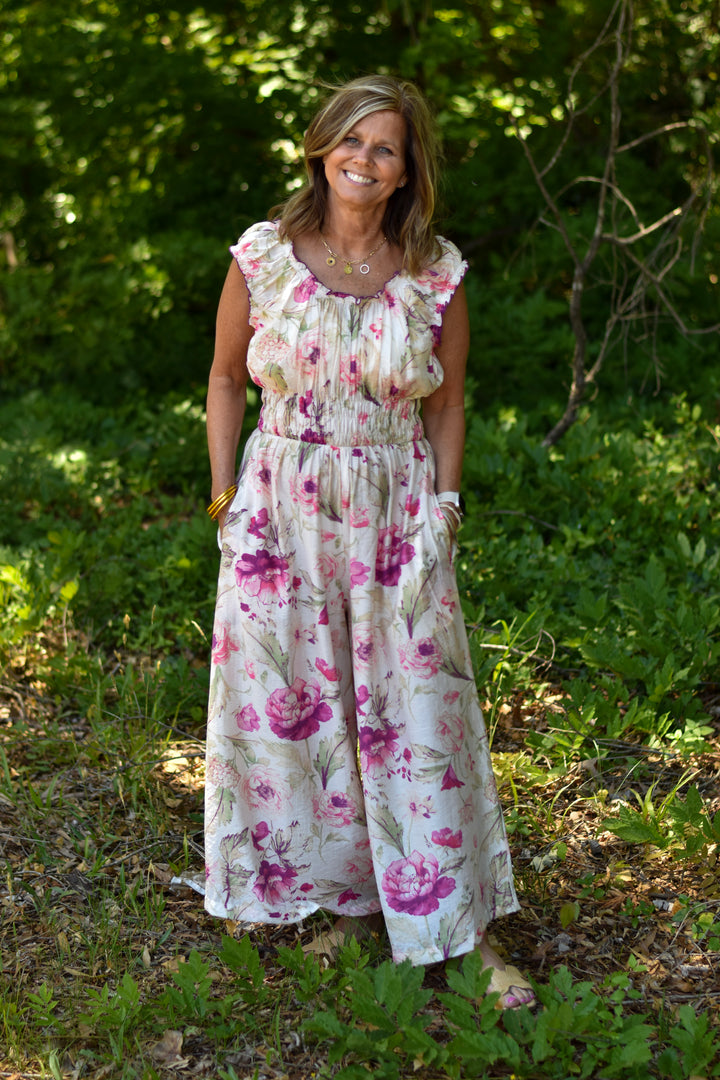 Easel Romantic Floral Palazzo Jumpsuit