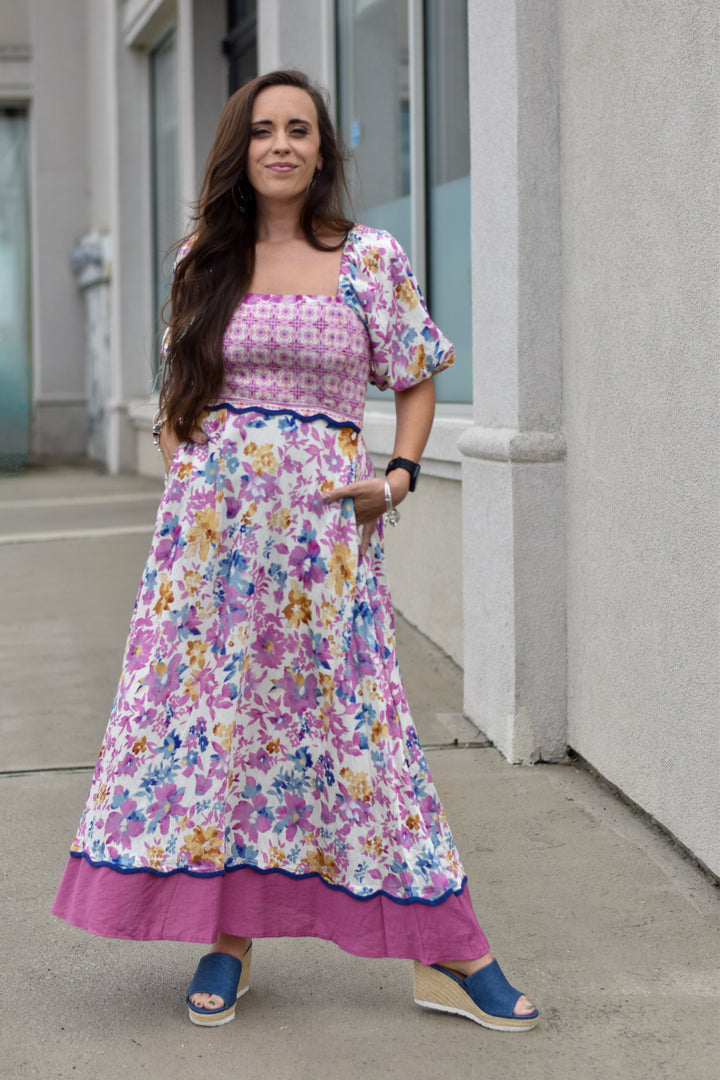 Meadow Mosaic Mix Midi Dress