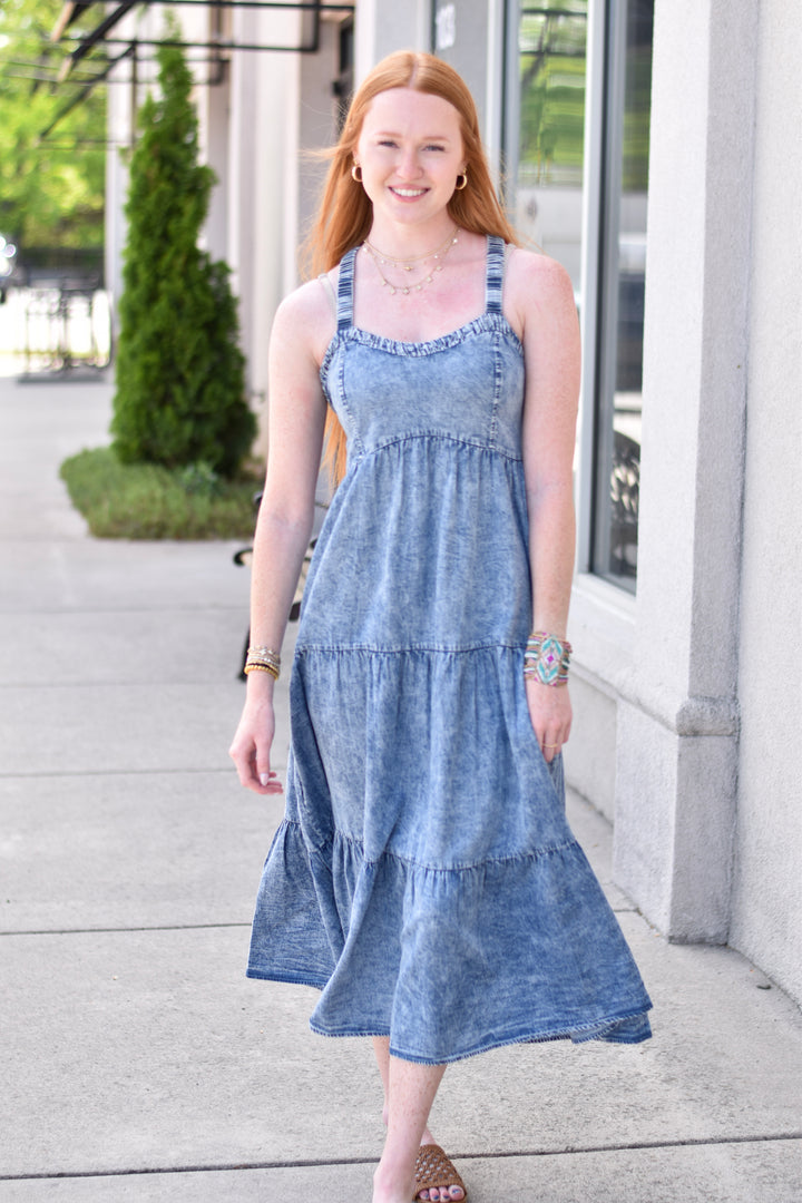 Washed Tencel Tiered Dress