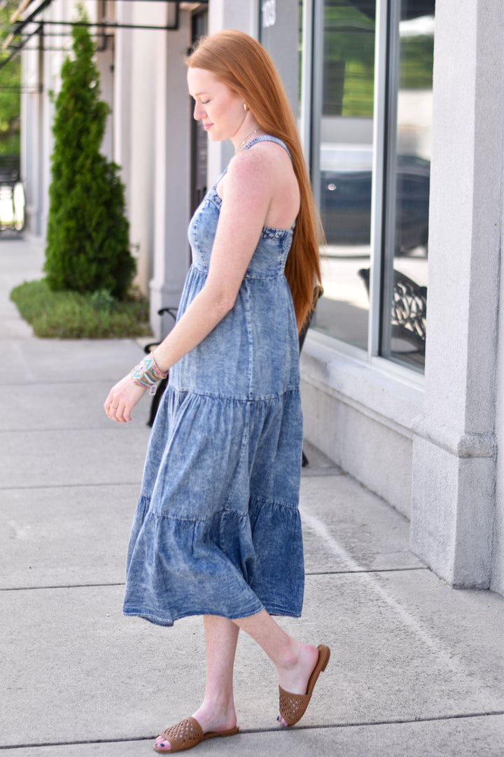 Washed Tencel Tiered Dress