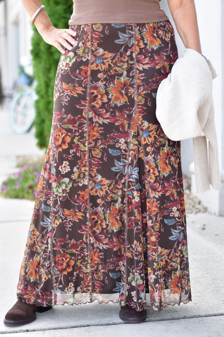 Autumn Love Floral Mesh Maxi Skirt