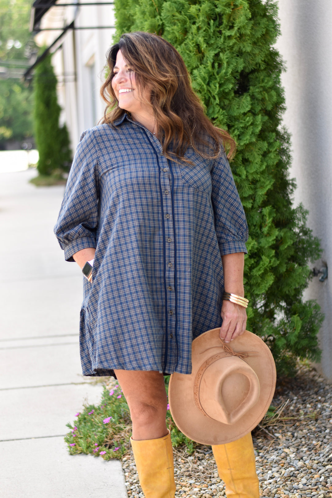 Umgee Boho Wanderer Plaid Shirt Dress