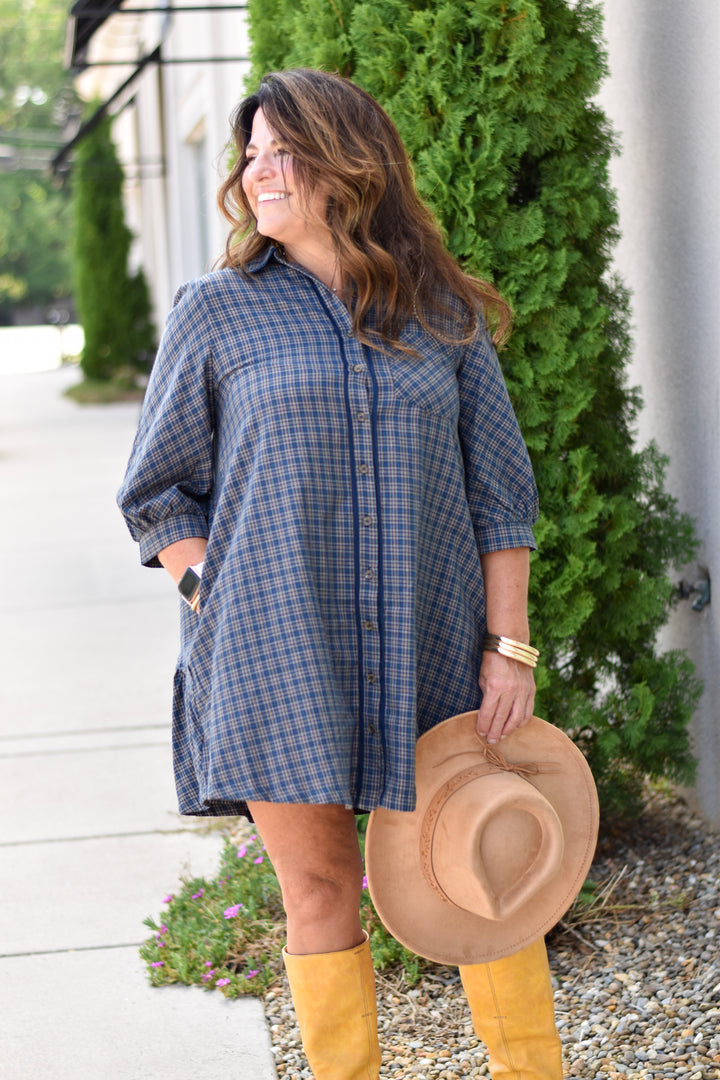 Umgee Boho Wanderer Plaid Shirt Dress