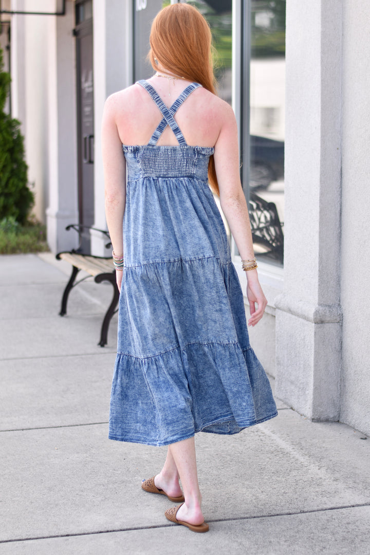Washed Tencel Tiered Dress