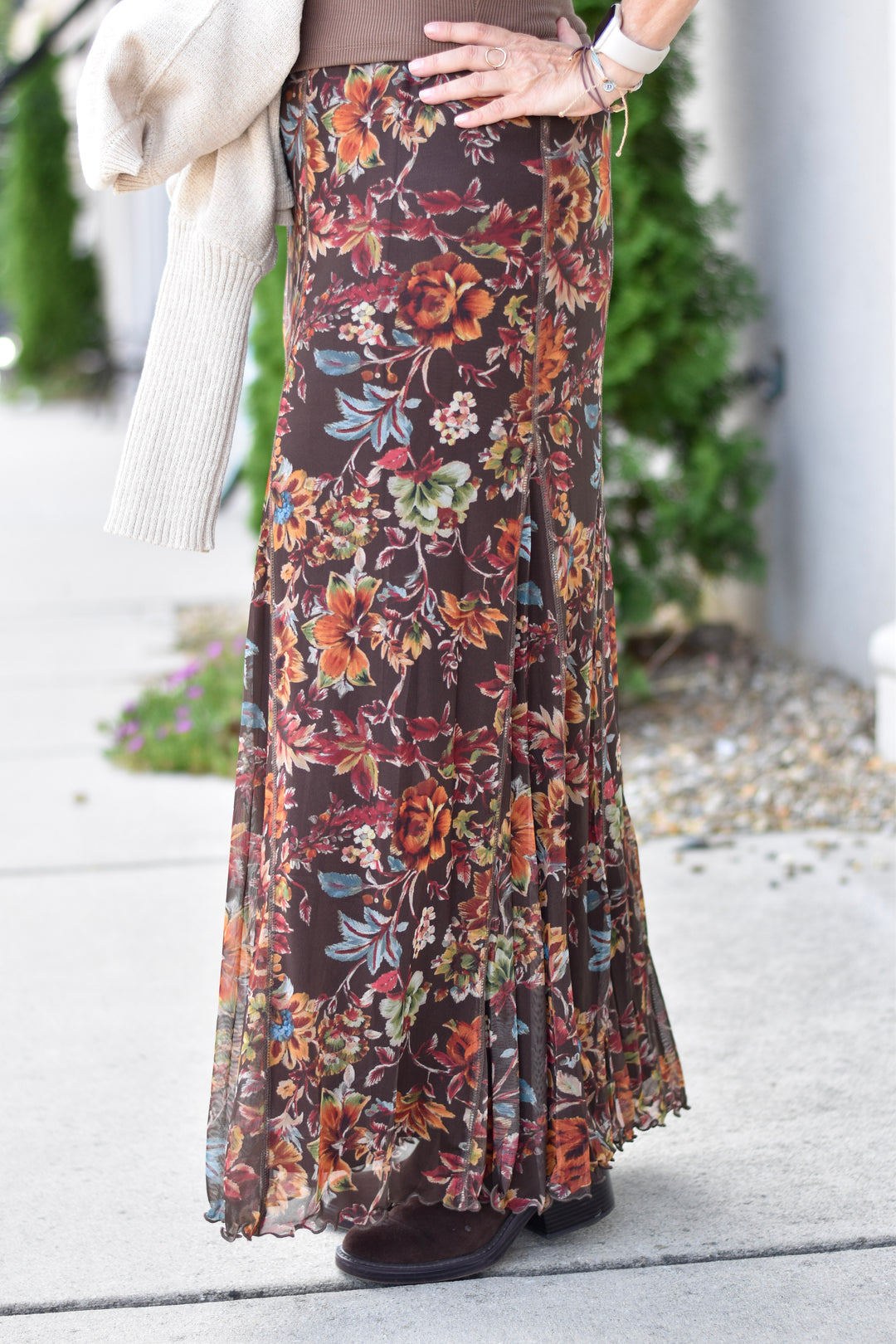 Autumn Love Floral Mesh Maxi Skirt
