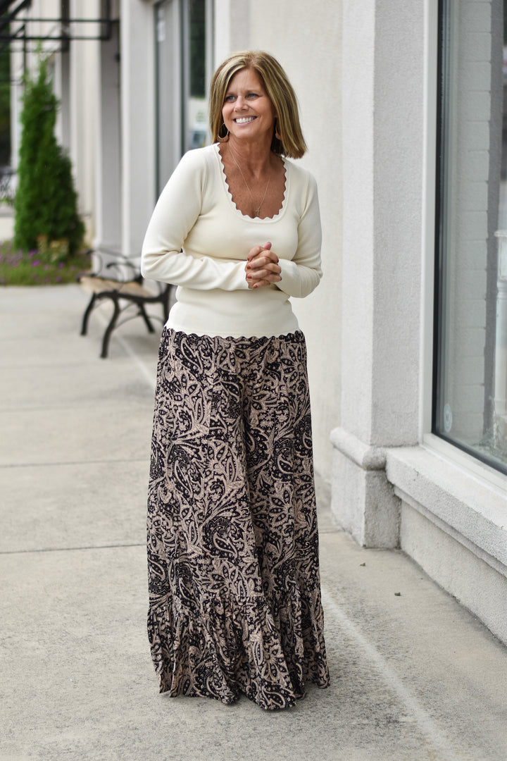 Bohemian Ruffle Wide Leg Pants