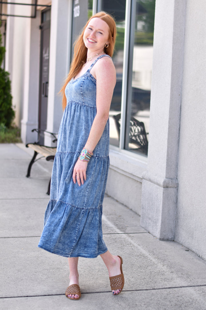 Washed Tencel Tiered Dress