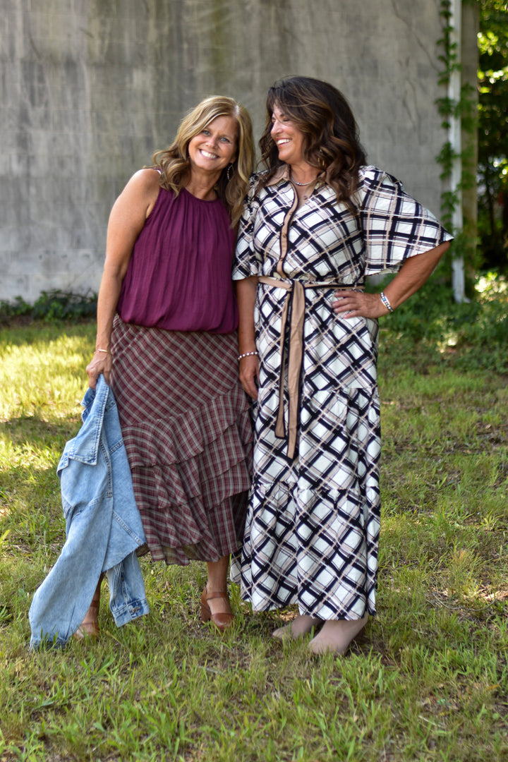 Plaid & Ruffle Midi Skirt