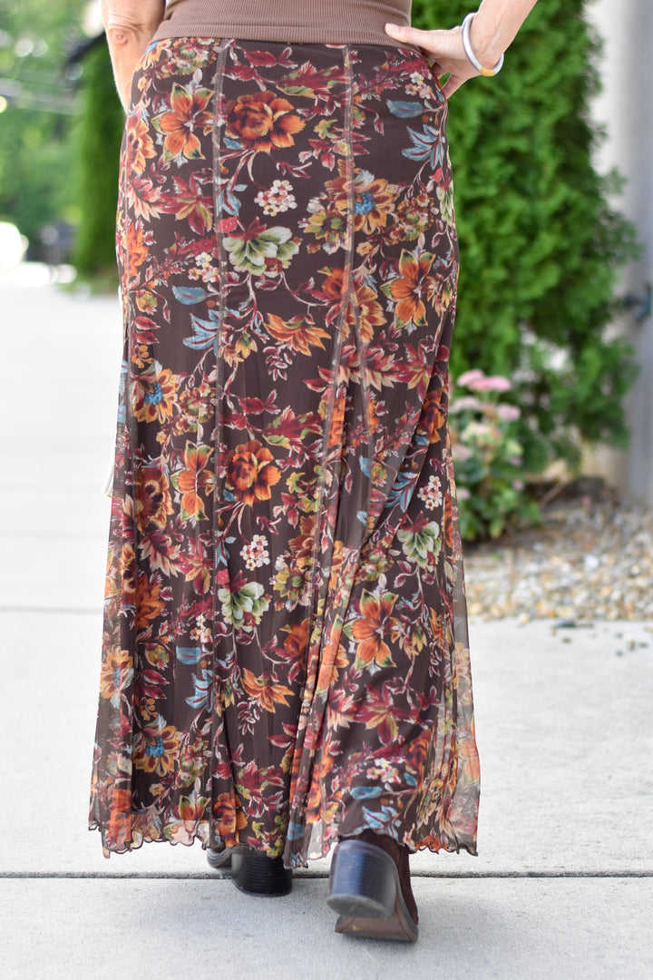 Autumn Love Floral Mesh Maxi Skirt
