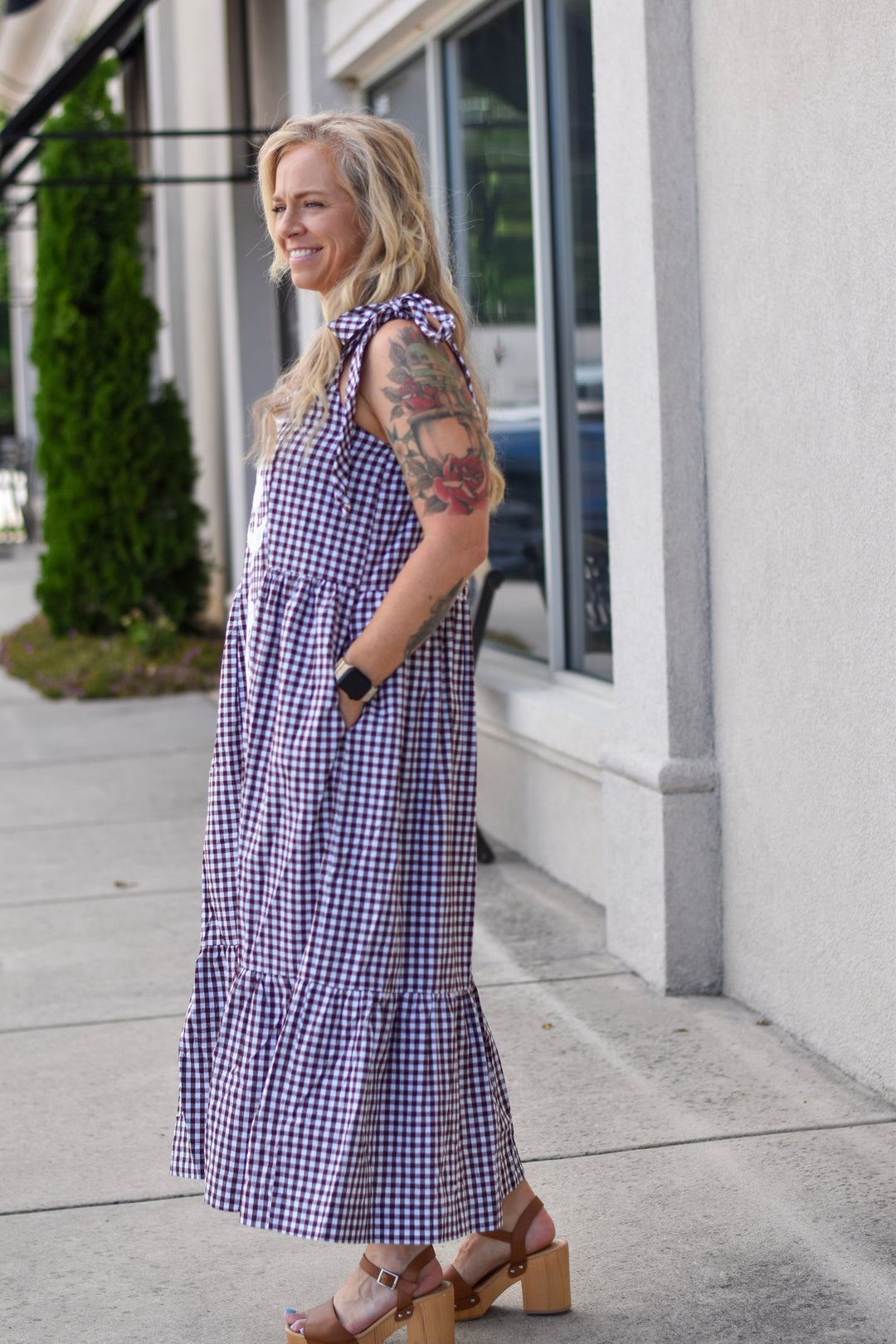 Entro Gingham Charm Midi Dress