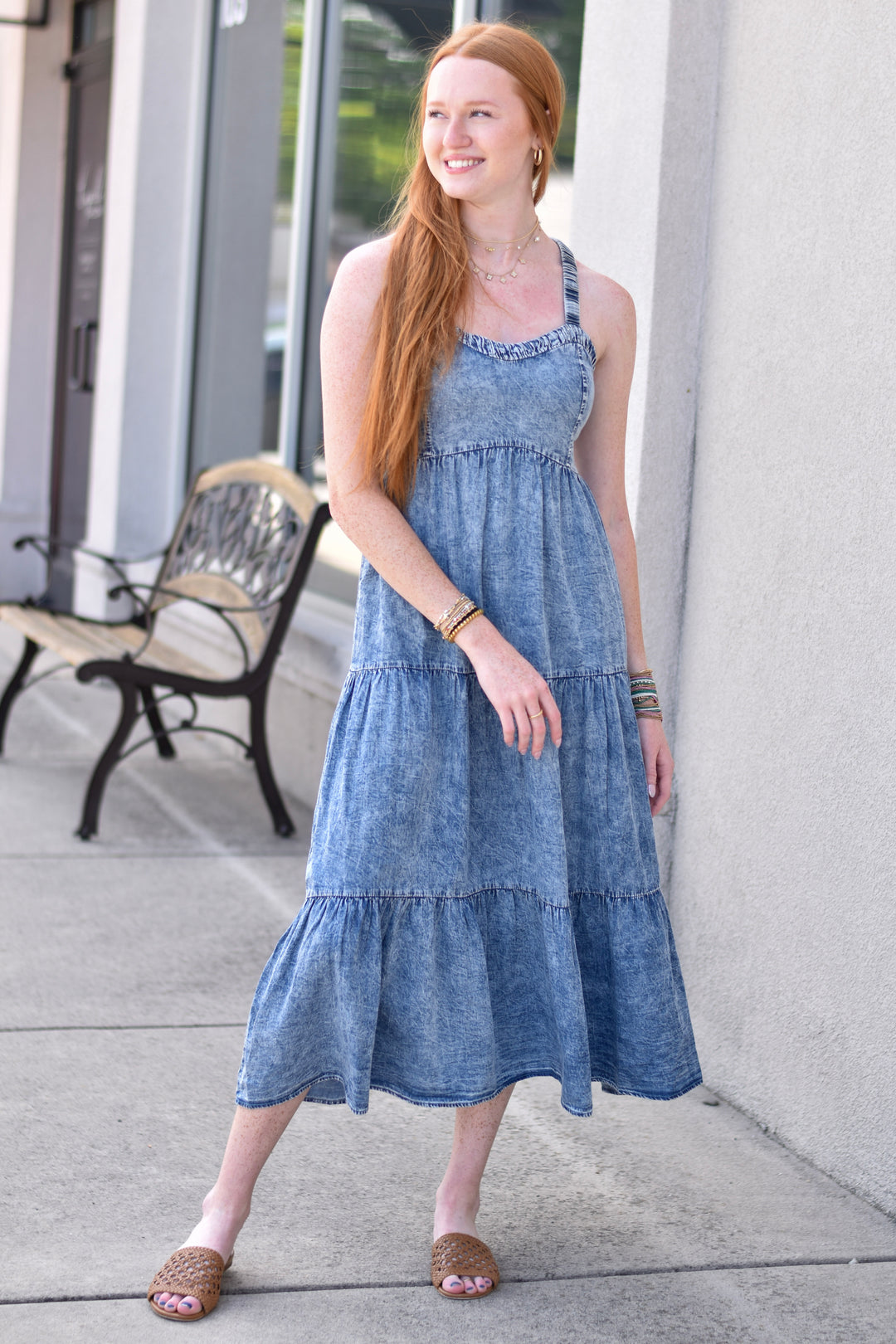 Washed Tencel Tiered Dress