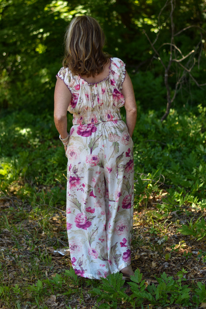 Easel Romantic Floral Palazzo Jumpsuit