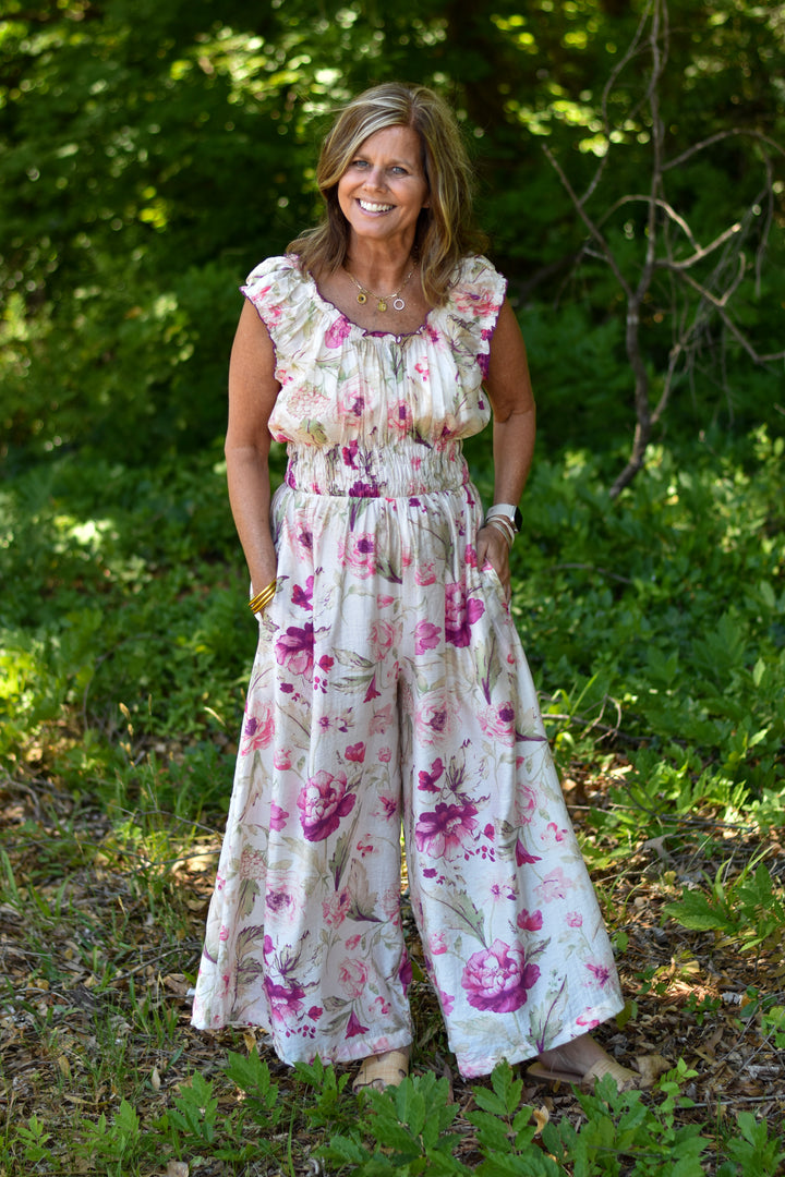 Easel Romantic Floral Palazzo Jumpsuit
